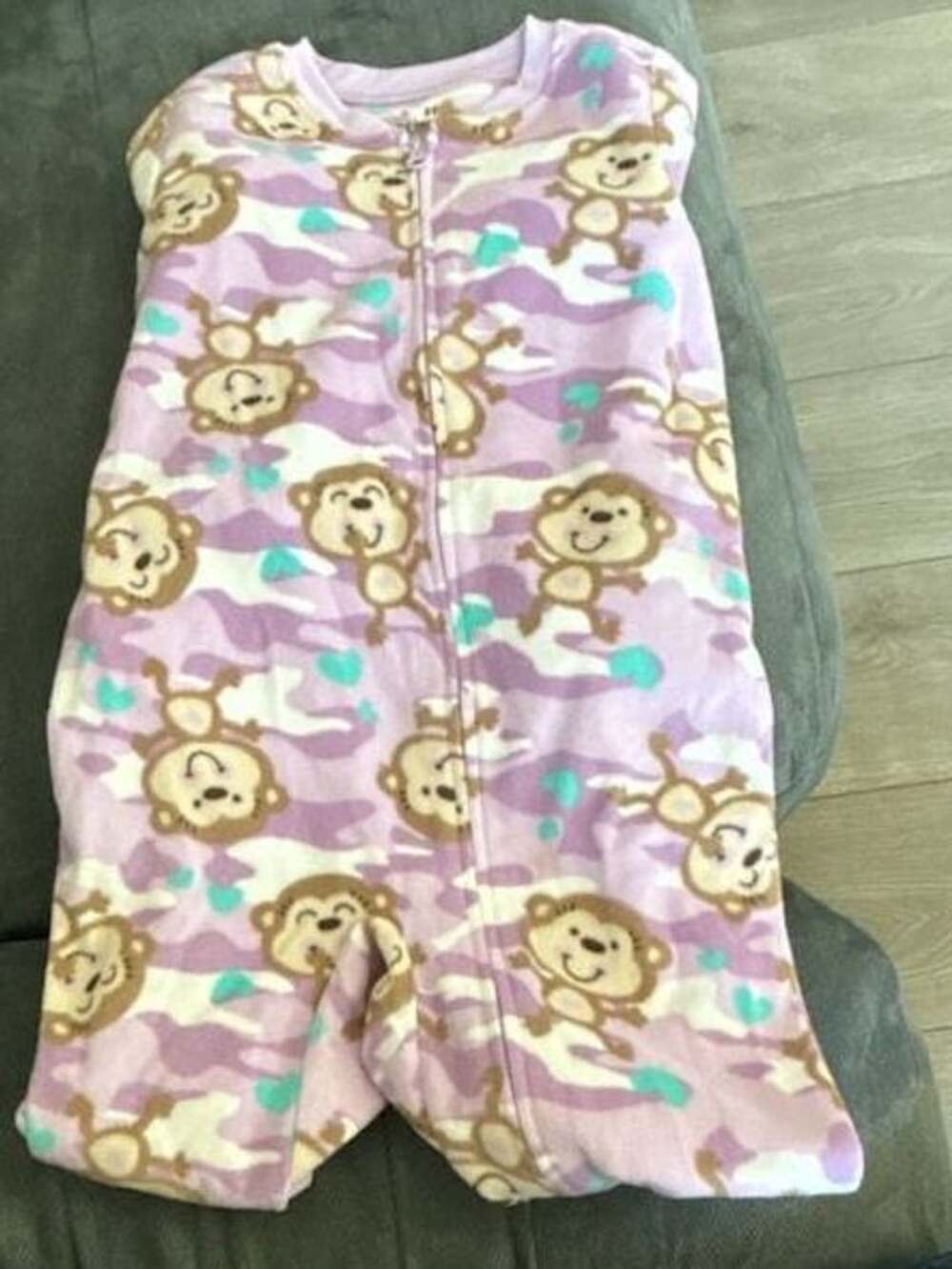 Jumping Beans Toddler Girls Purple Monkey Camo Fleece Footed Sleeper Pajamas 5T